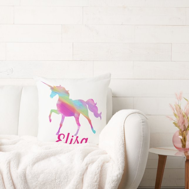 Custom. Rainbow Unicorn. Throw Pillow (Couch)