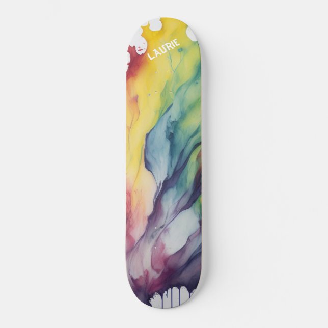 Custom Rainbow watercolor Skateboard (Front)