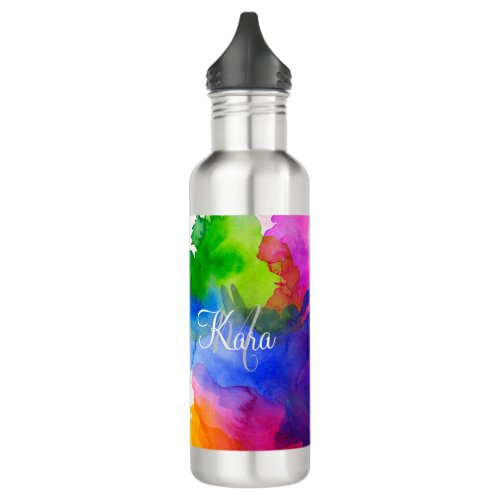 Custom Rainbow Watercolor Stainless Steel Water Bottle
