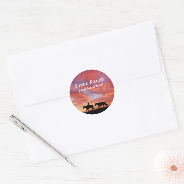 Custom Ranch Cowboy Horse Western Sky  Classic Round Sticker (Envelope)