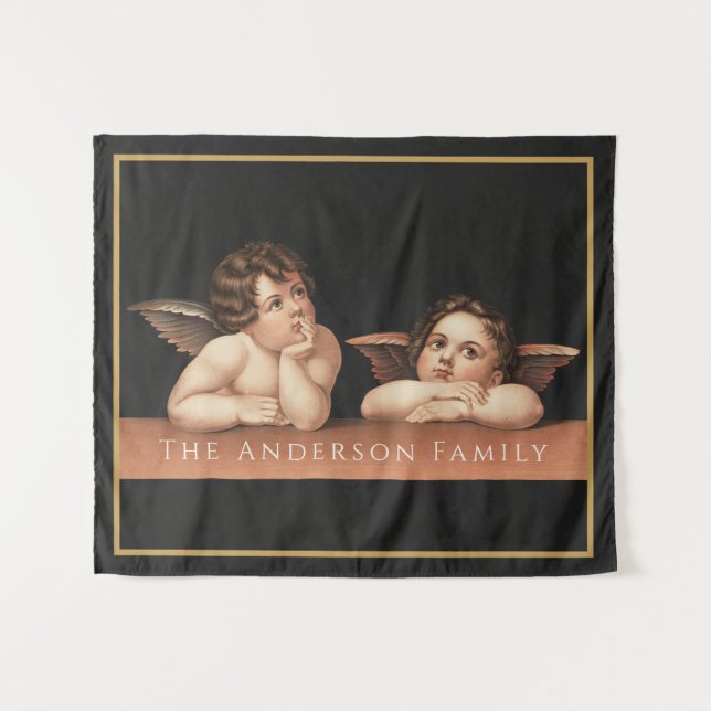 Custom Raphael Cherub Vintage Renaissance Art Tapestry (Front (Horizontal))