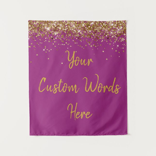 Custom Raspberry & Gold Birthday Party Photo Booth Tapestry (Front)
