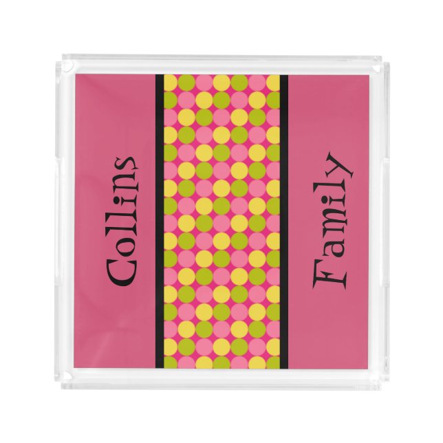 Custom Raspberry Polka Dot Acrylic Tray (Front)