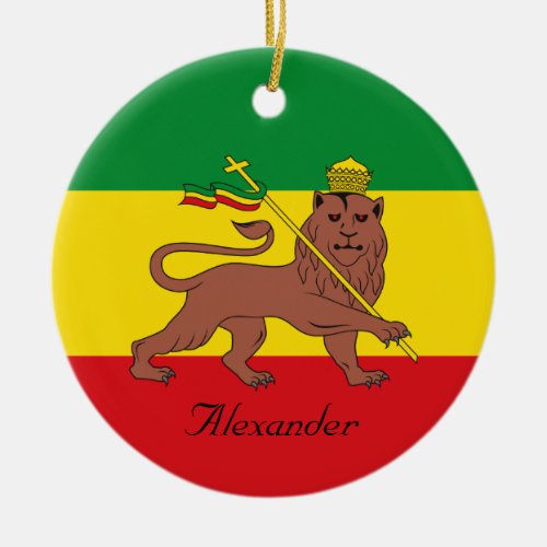 Custom Rastafarian Flag of Ethiopia Lion of Judah Ceramic Ornament