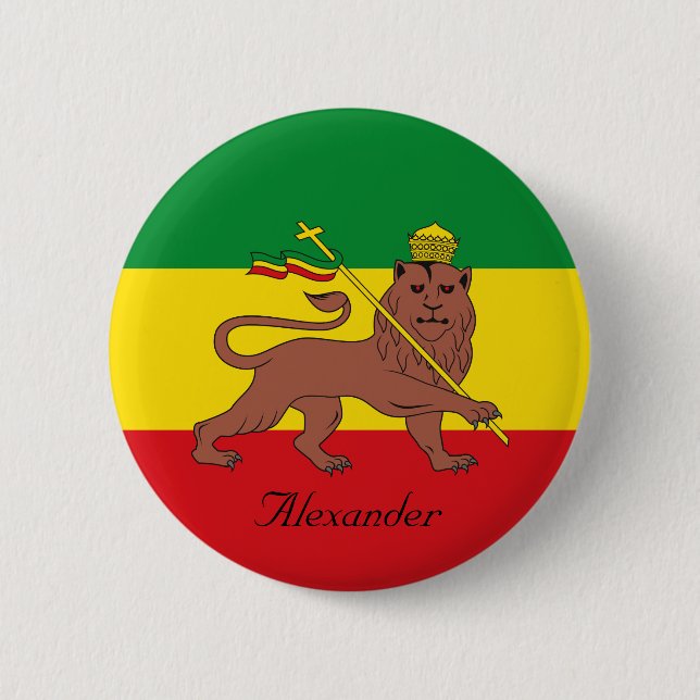 Custom Rastafarian Flag of Ethiopia Lion of Judah Pinback Button (Front)