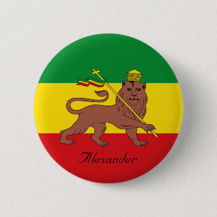 Custom Rastafarian Flag of Ethiopia Lion of Judah Pinback Button