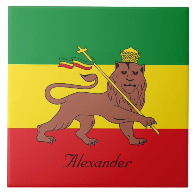 Custom Rastafarian Flag of Ethiopia Lion of Judah Tile (Front)