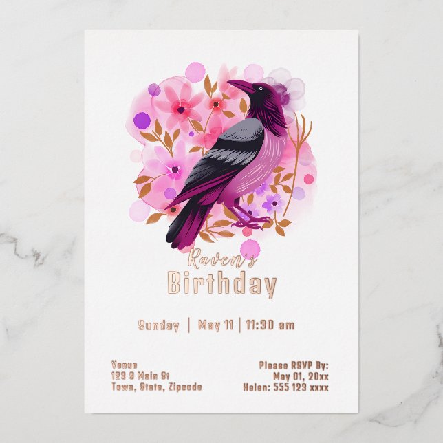 Custom Raven Birthday Foil Invitation (Front)