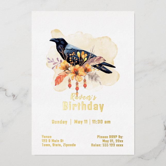 Custom Raven Birthday Foil Invitation (Front)