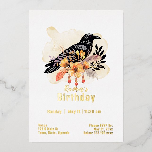 Custom Raven Birthday Foil Invitation (Front)