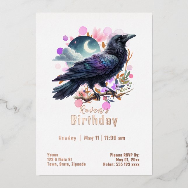 Custom Raven Birthday Foil Invitation (Front)