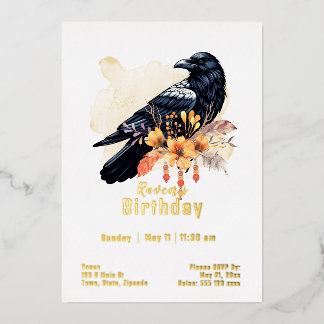 Custom Raven Birthday Foil Invitation