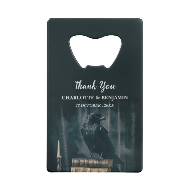 Custom Raven Halloween Wedding Favor Credit Card Bottle Opener (Front)