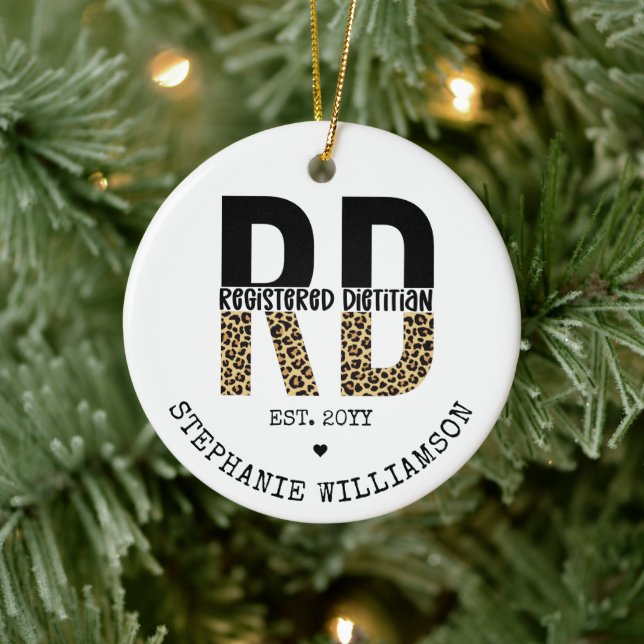 Custom RD Registered Dietitian Cheetah Print Ceramic Ornament (Tree)