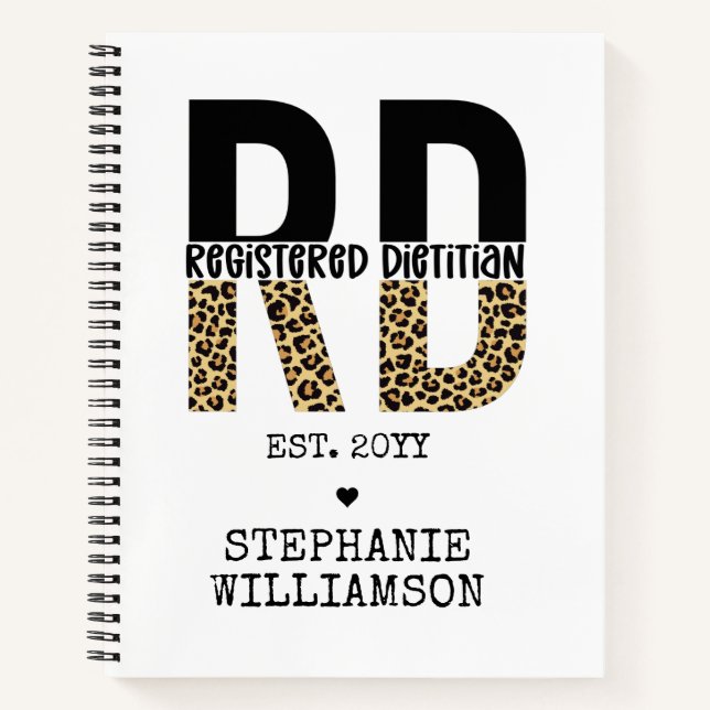 Custom RD Registered Dietitian Cheetah Print Notebook (Front)