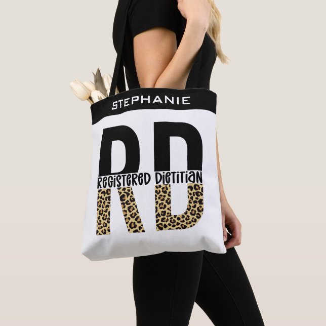 Custom RD Registered Dietitian Cheetah Print Tote Bag (Close Up)