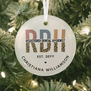 Custom RDH Registered Dental Hygienist Gifts Glass Ornament