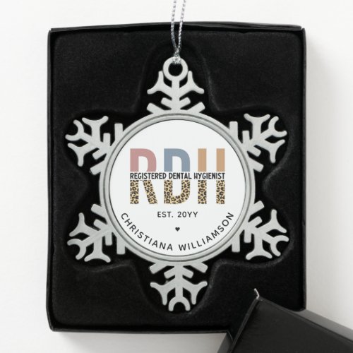 Custom RDH Registered Dental Hygienist Gifts Snowflake Pewter Christmas Ornament
