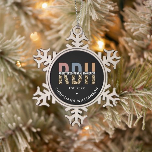 Custom RDH Registered Dental Hygienist Gifts Snowflake Pewter Christmas Ornament