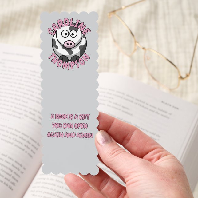 Custom Reader Name Cow Farm Zoo Animal Drawing Bookmarks (Hand)