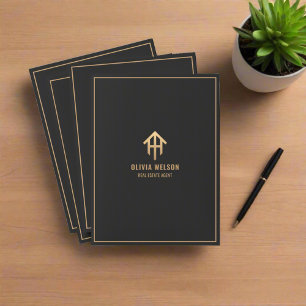 Custom Real Estate Agent Name Gold & Black Logo Pocket Folder