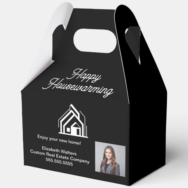 Custom Real Estate Agent Photo Housewarming Favor Boxes (Front)