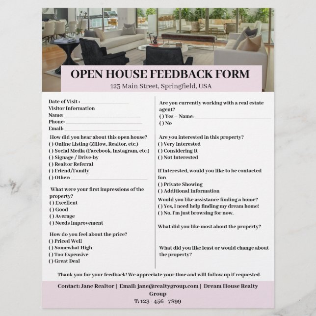 Custom Real Estate Broker Open House Feedback Form Flyer (Front)