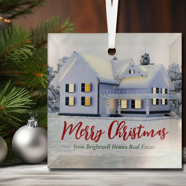 Custom Real Estate Business Home Realtor Christmas Glass Ornament (Creator Uploaded)