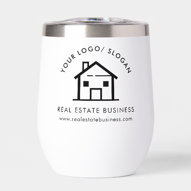 Custom Real Estate Business Logo Promotional Thermal Wine Tumbler (Front)