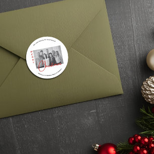 Custom Real Estate Christmas Greeting Chic Photo  Classic Round Sticker