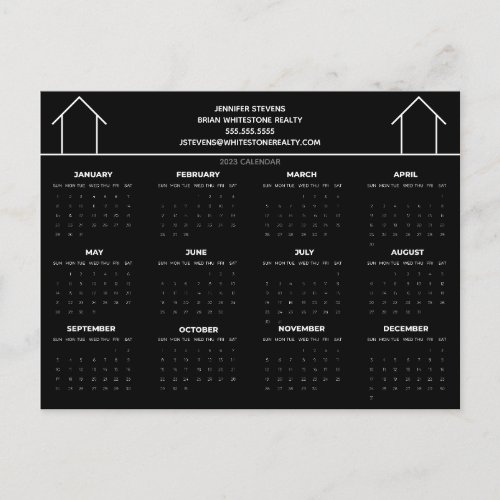 Custom Real Estate Company 2023 Calendar Black Postcard