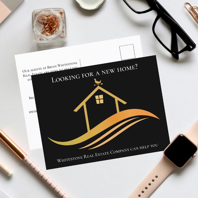 Custom Real Estate Company Black Gold Marketing Postcard (Creator Uploaded)