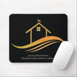 Custom Real Estate Company Black Gold Realtor Mouse Pad<br><div class="desc">This chic real estate company mousepad is custom made with your realty company and agent name. This classy black and gold mouse pad features a pretty house with a weathervane on top and sleek curves underneath. Personalize this business marketing gift with your own information.</div>