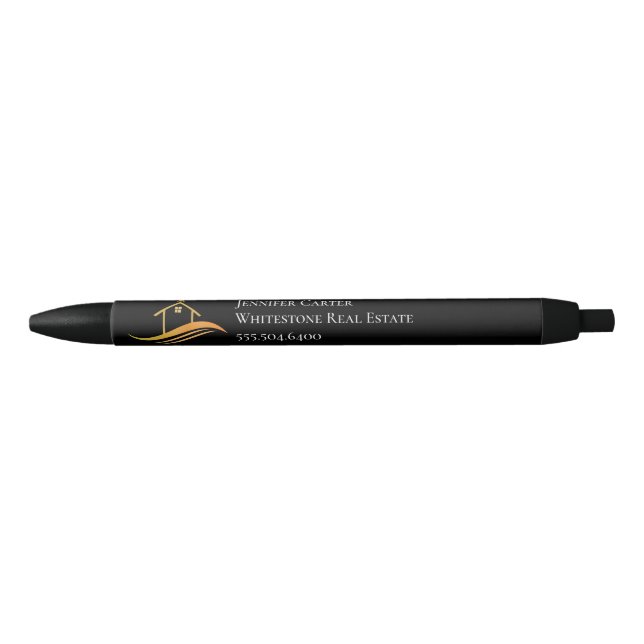 Custom Real Estate Company Chic Black Gold Pen (Front)