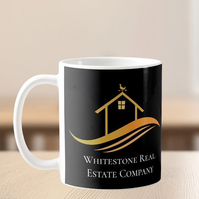 Custom Real Estate Company Chic Black Gold Realtor Coffee Mug (Creator Uploaded)