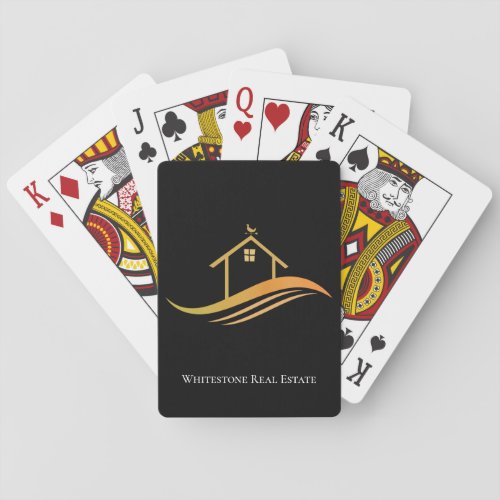 Custom Real Estate Company Chic Black Gold Realtor Playing Cards