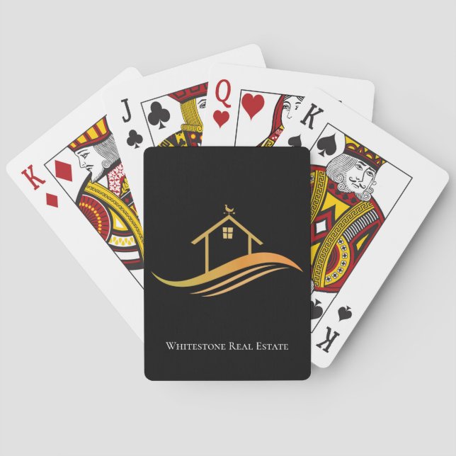 Custom Real Estate Company Chic Black Gold Realtor Poker Cards (Back)
