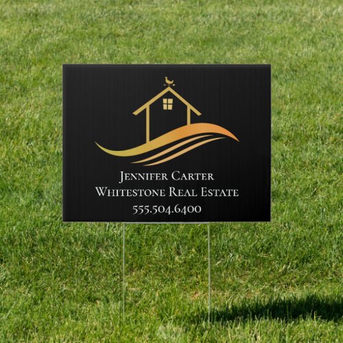 Custom Real Estate Company Chic Black Gold Yard Sign