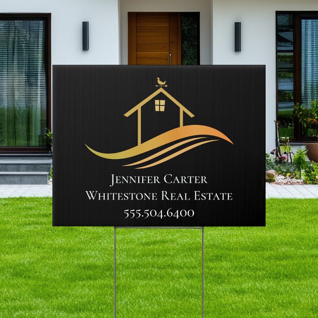 Custom Real Estate Company Chic Black Gold Yard Sign (Creator Uploaded)