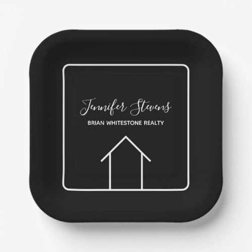 Custom Real Estate Company Chic Open House Square Paper Plates