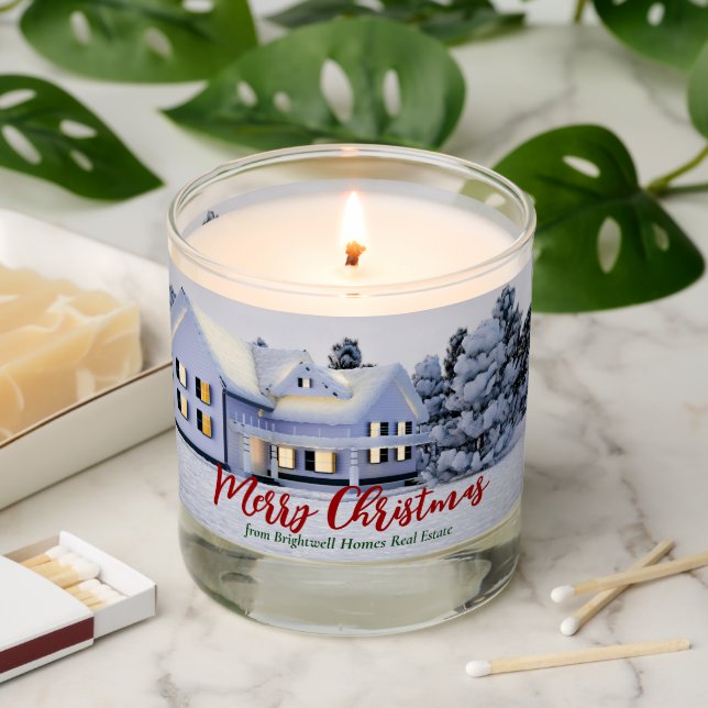 Custom Real Estate Company Christmas Winter Home Scented Candle (Lit)