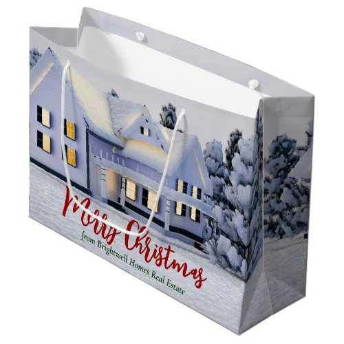 Custom Real Estate Company Christmas Winter House Large Gift Bag