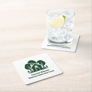 Custom Real Estate Company Forest Open House Square Paper Coaster