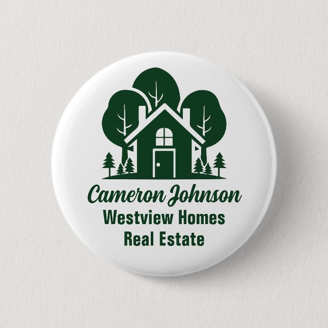 Custom Real Estate Company Green Forest House Button (Front)
