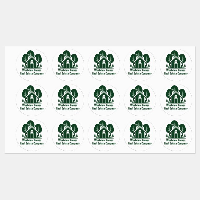 Custom Real Estate Company Green Forest House Labels (Sheet)