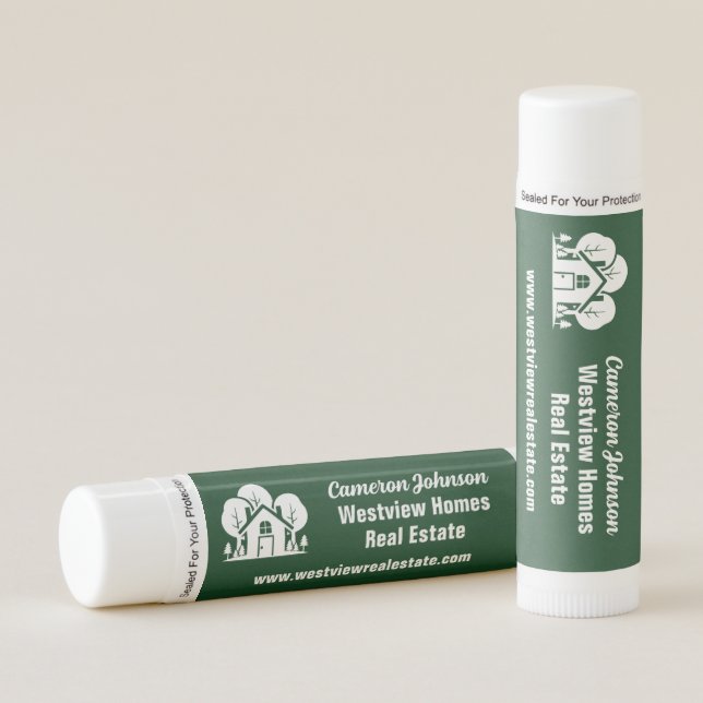 Custom Real Estate Company Green Forest House Lip Balm (Front)