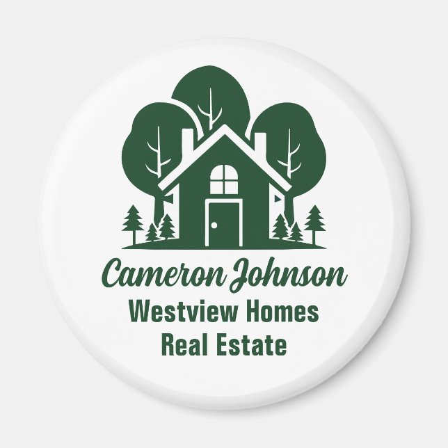 Custom Real Estate Company Green Forest House Magnet (Front)