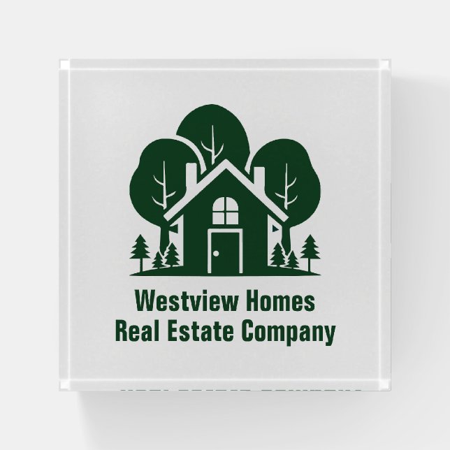 Custom Real Estate Company Green Forest House Paperweight (Front)