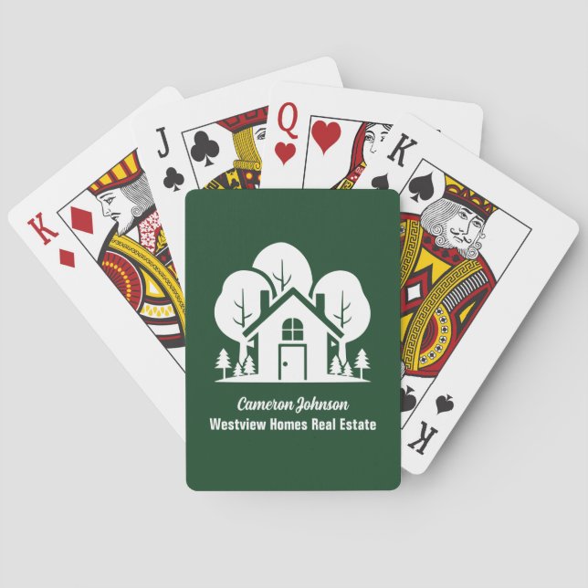 Custom Real Estate Company Green Forest House Poker Cards (Back)