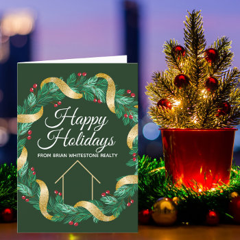 Custom Real Estate Company Happy Holidays Green Holiday Card by epicdesigns at Zazzle